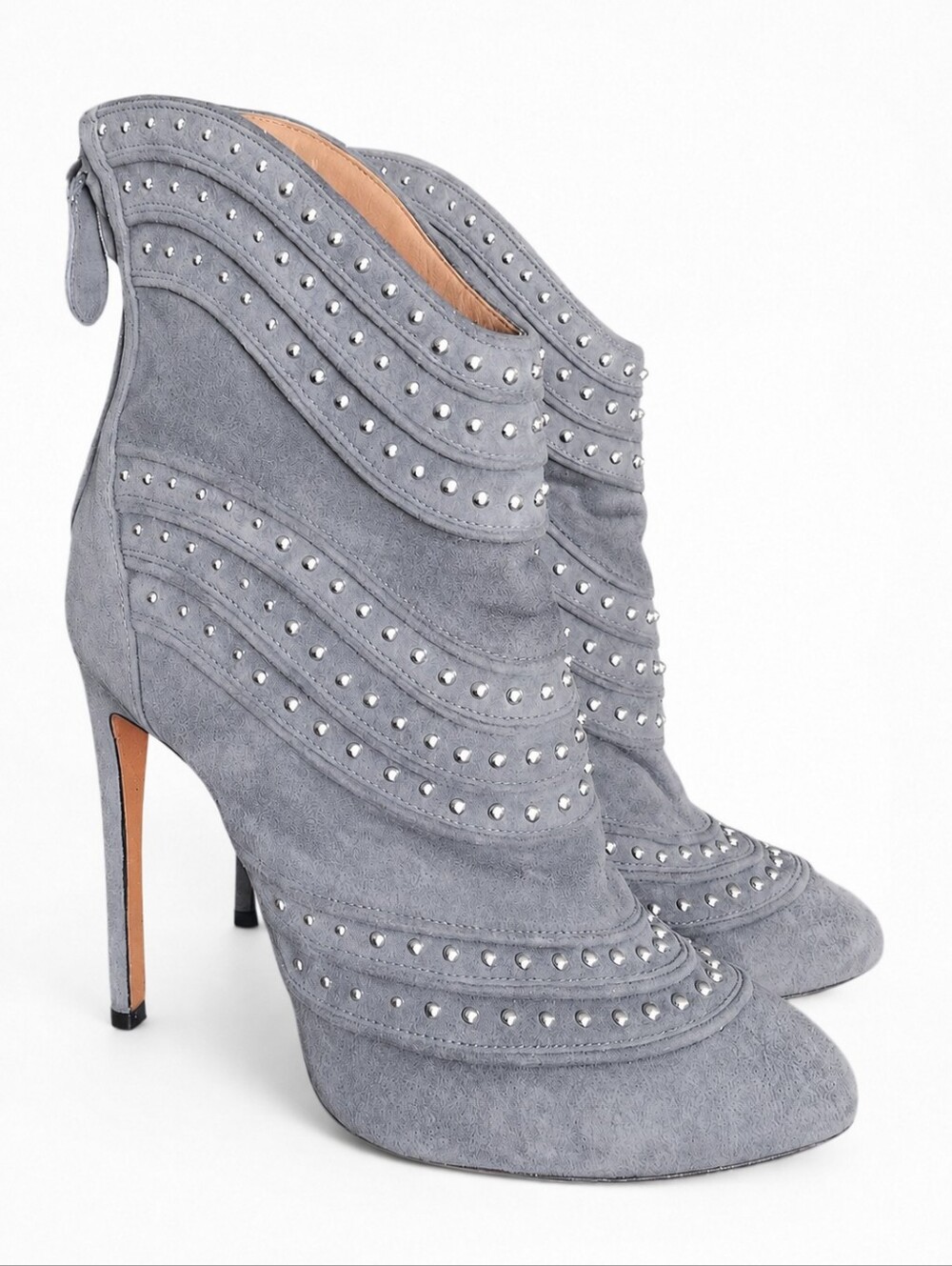 ALAIA | Studded Suede Ankle Boots Blue Grey Size EU 38.5 / US 8.5